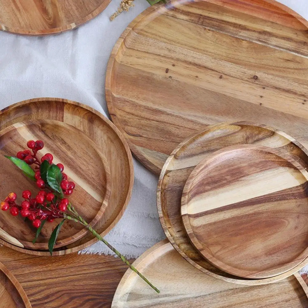 Round Wooden Tray Serving Platter